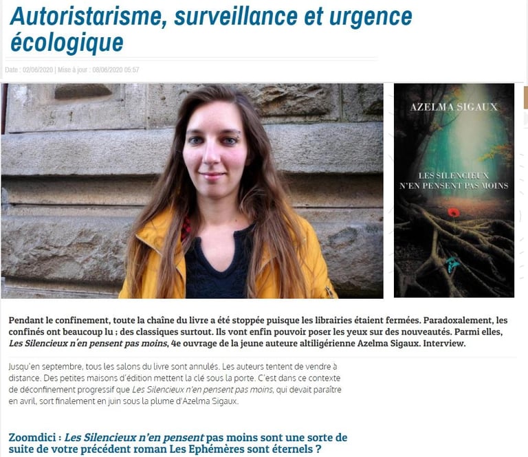 article zoomdici sortie livre azelma sigaux les silencieux n'en pensent pas moins partie 1