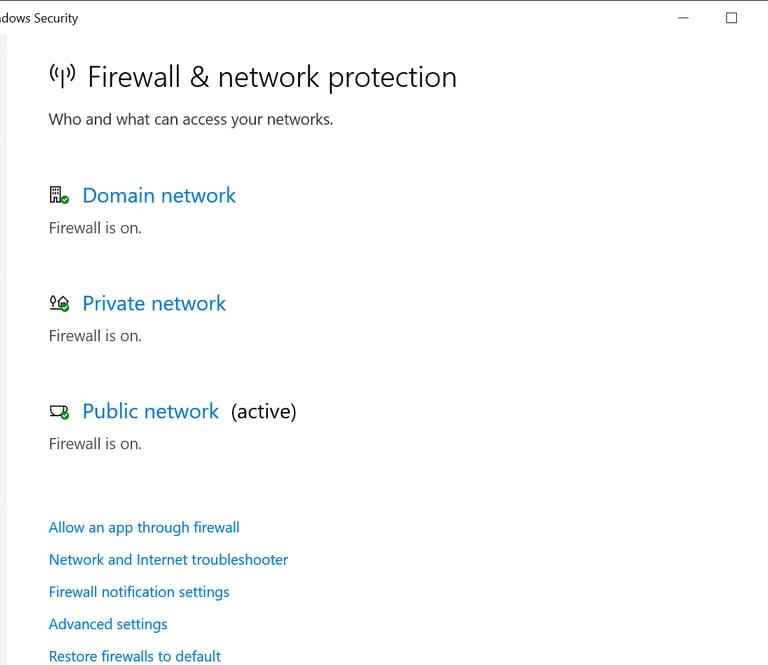 example windows firewall & network options panel