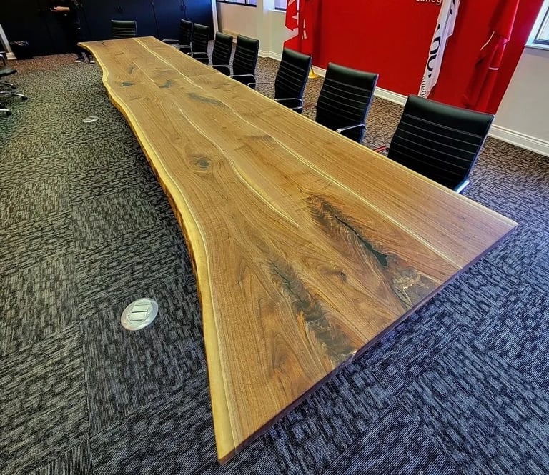 20ft solid maple boardroom table — custom grain detail