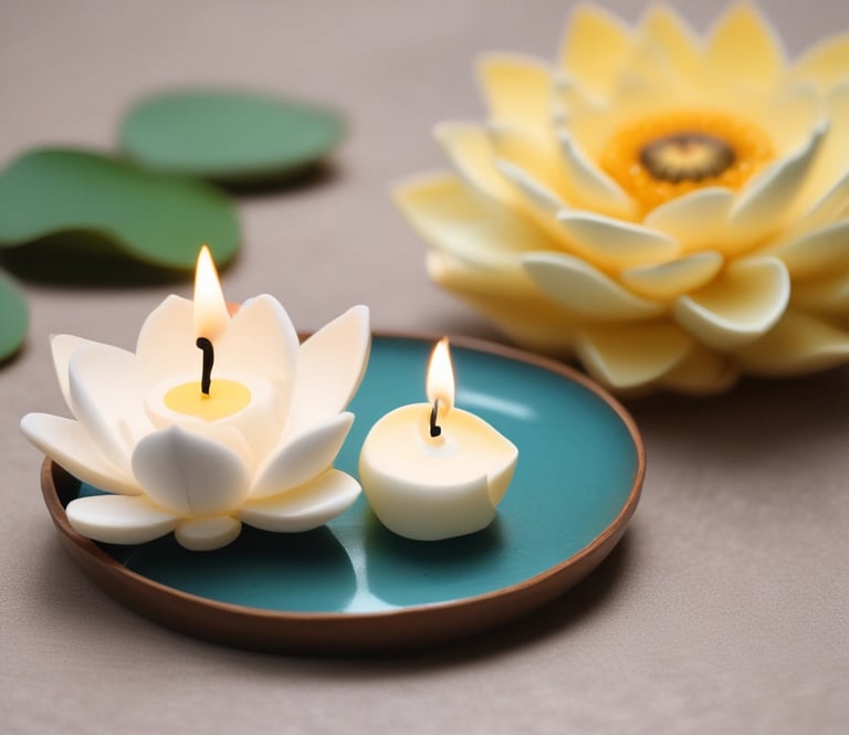 Bougie allumée et fleur de lotus symbolisant la relaxation et le bien-être