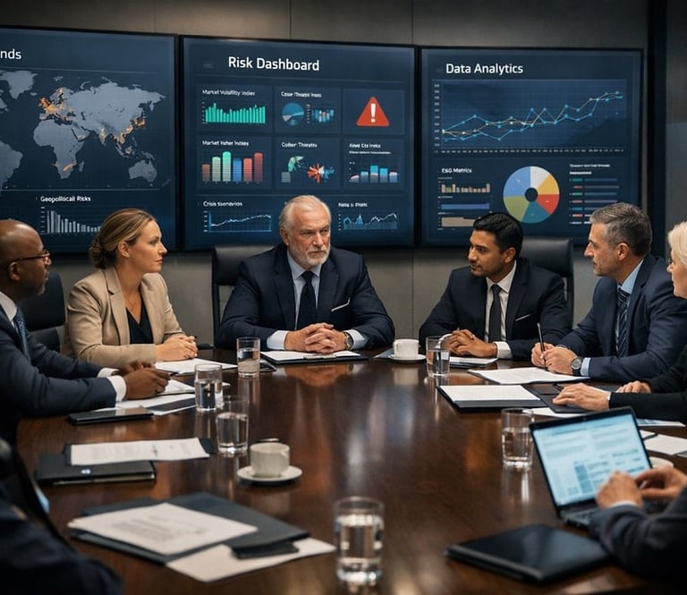 Business executives in a boardroom meeting conducting an executive interview
