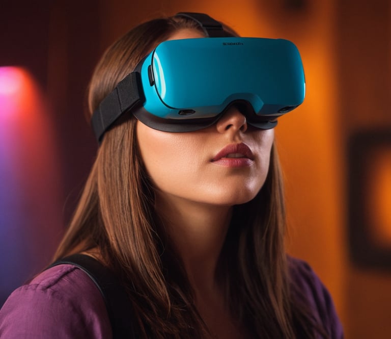 a woman wearing a virtual reality headset