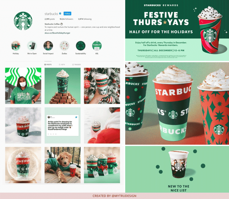 Starbucks holiday-themed cup with muted red and green accents, showcasing their festive yet brand-consistent design