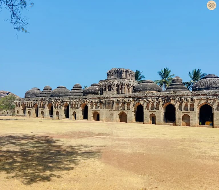 Elephant Stables in Hampi with symmetrical domes that once housed royal elephants.