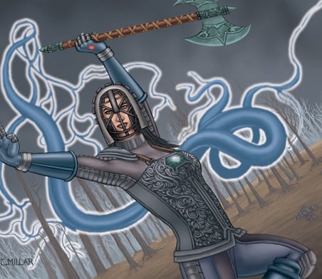 Herobits game card with female figure performing forms of energy  in a field.