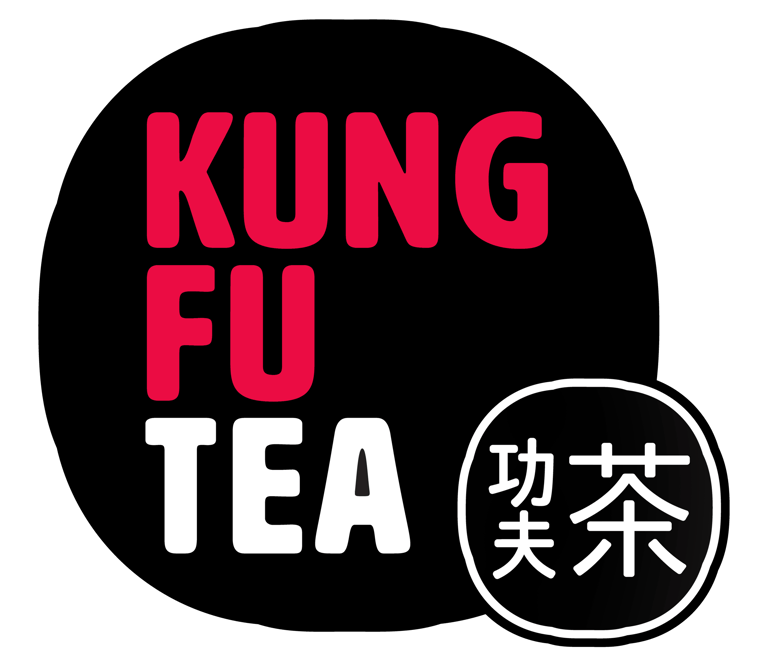 Kung Fu Tea logo featuring red and white text with Chinese characters on a black background.