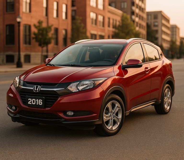 Honda HR-V 2016 vermelho metálico estacionado em rua urbana ao entardecer