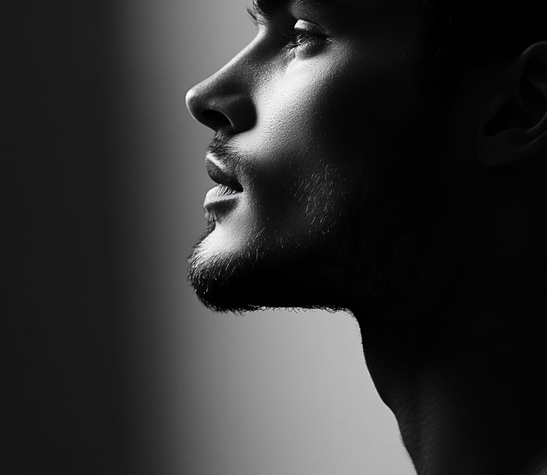 Chiseled side profile of a male model