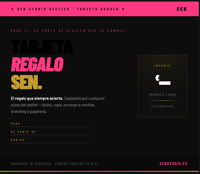 Tarjeta regalo SEN studio atelier Zaragoza