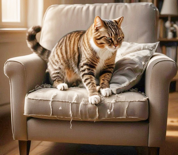 Gato con uñas largas, rasguñando 