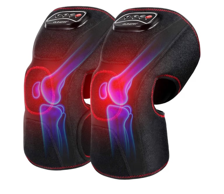 Close-up of Quinear heated knee massager designed for knee pain and joint comfort.