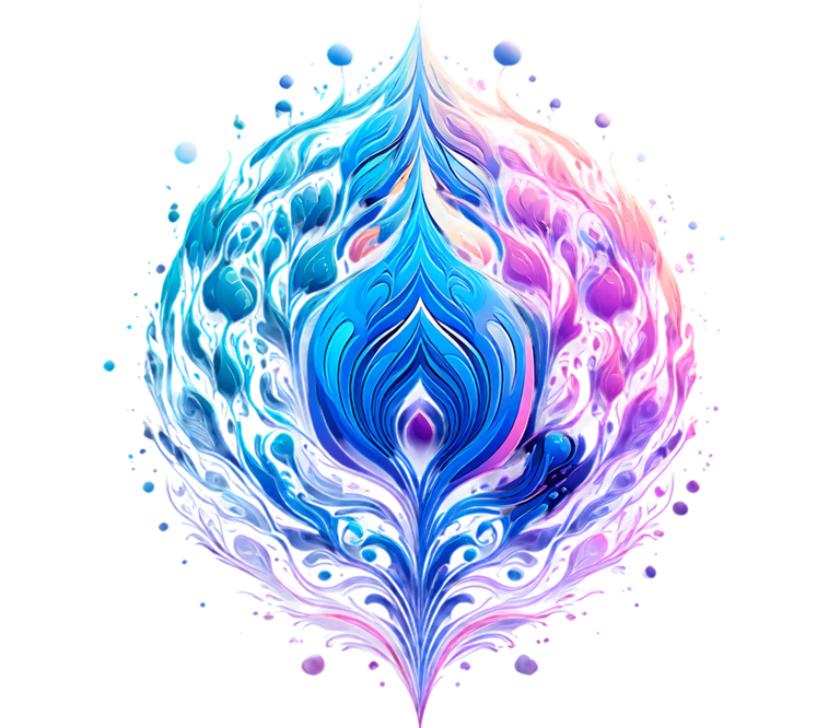 a blue and purple colored abstract painting of a peacock feather feather