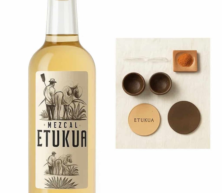 Colección de los diferentes accesorios de regalo: copas de barro, gotero, tabla para sal, base de cu