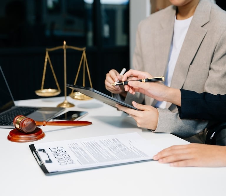client reviewing document with attorney