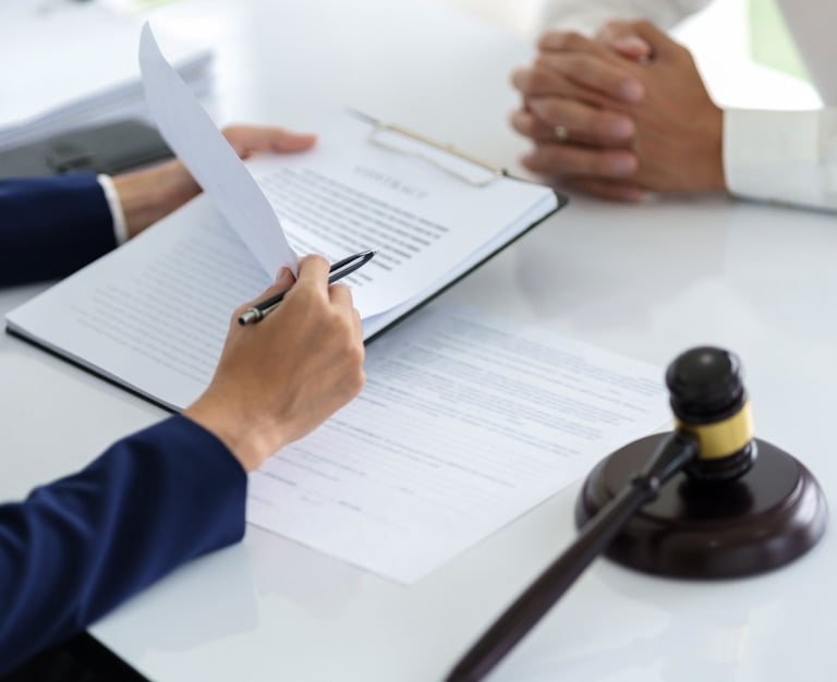 defense lawyer reviewing files