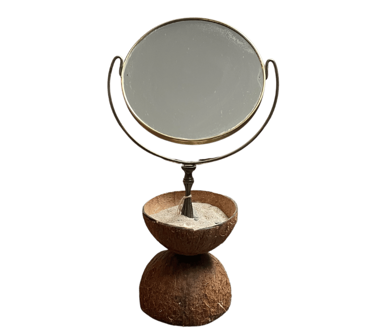 Untitled  Glass, Metal, Sand, in Coconut Shell  2023