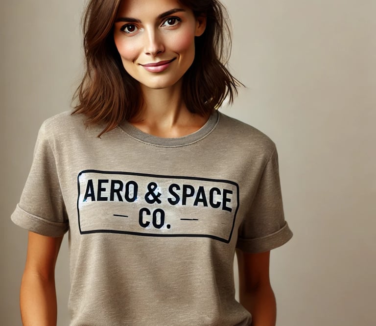 a woman in a t - shirt with a sign that says aero and space co