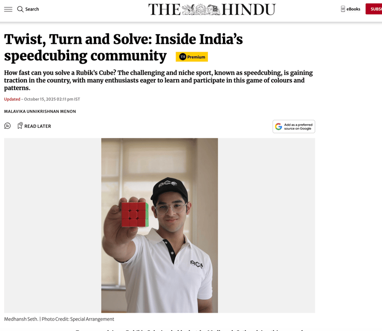 Medhansh Seth on The Hindu Website
