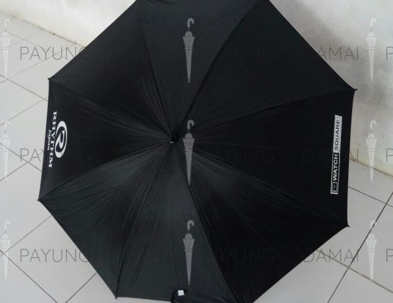 Payung promosi polos golf hitam silver watch square atas