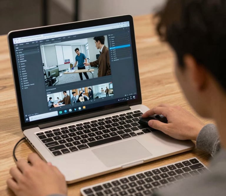 Behind-the-scenes shot of a videographer adjusting a camera lens during a lively photoshoot.