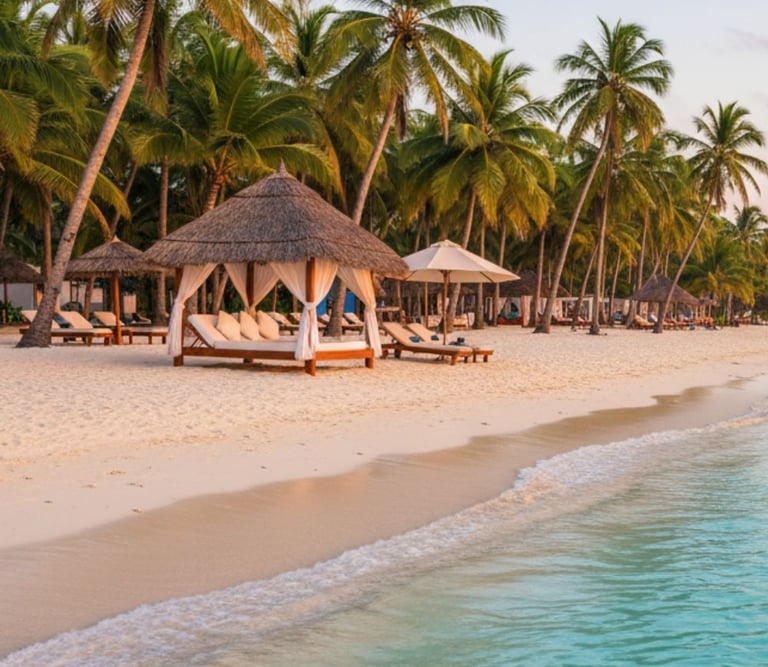 photo plage avec des transats