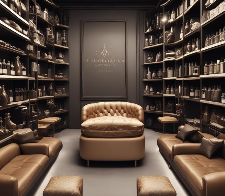 Elegant boutique interior with soft lighting and luxurious displays.