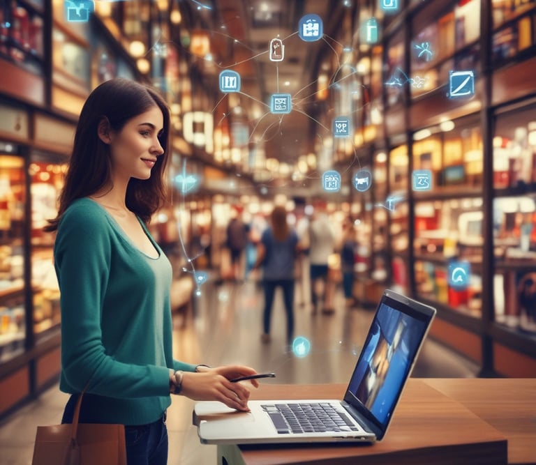 Elegant boutique interior with soft lighting and luxurious displays.