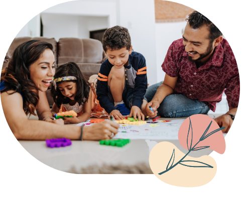 a family with young children playing with toys - happy