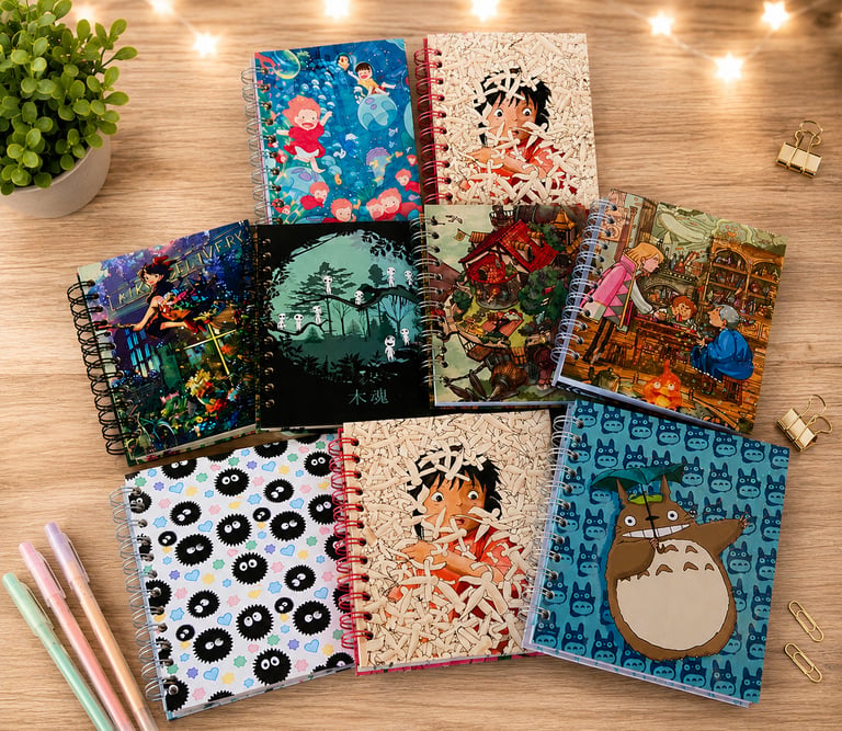 Libretas hechas a mano con imagenes de anime de las peliculas de Ghibli