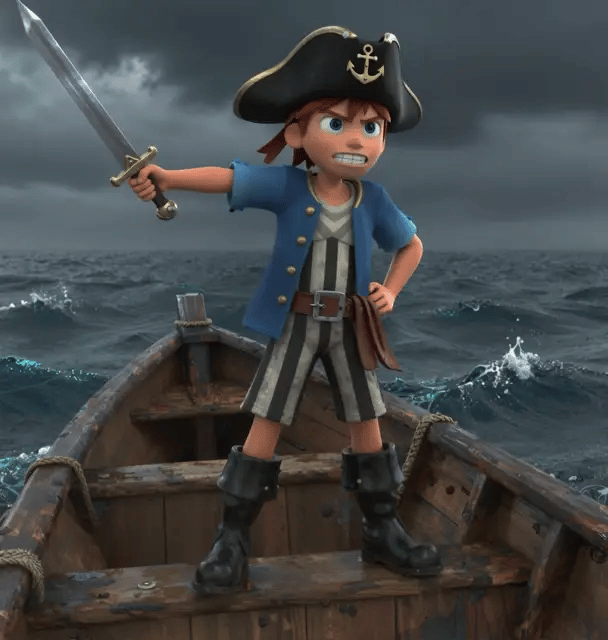 Image of little captain on the sea education animation.