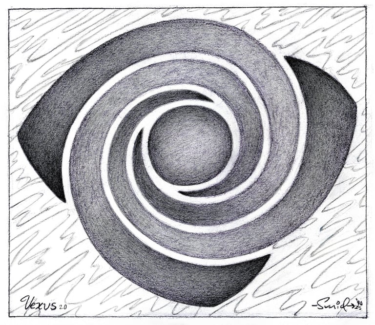 Vexus, pencil on paper, 1990, swirl design