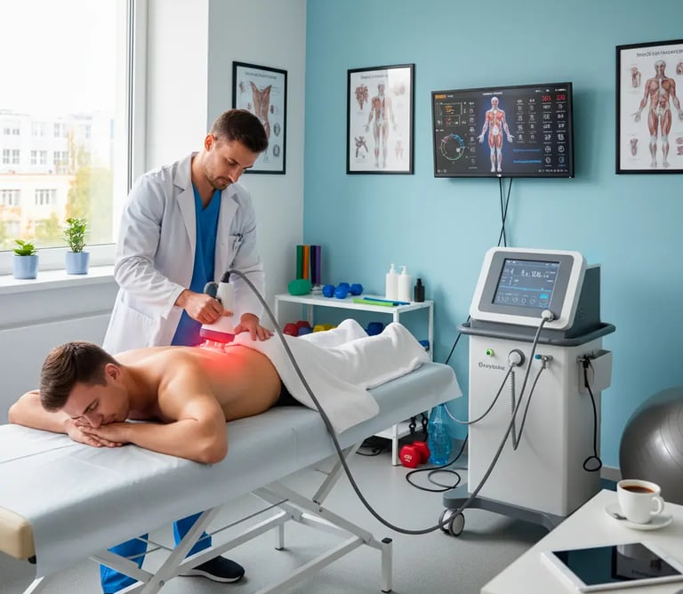 Esecuzione di Onde d'urto da parte di un fisioterapista