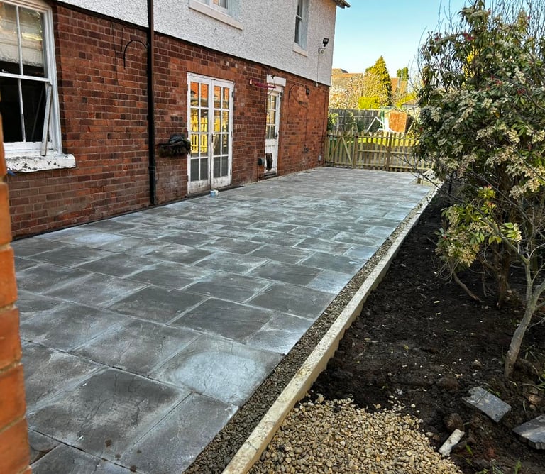 Stylish garden patio in Worcester by expert landscapers