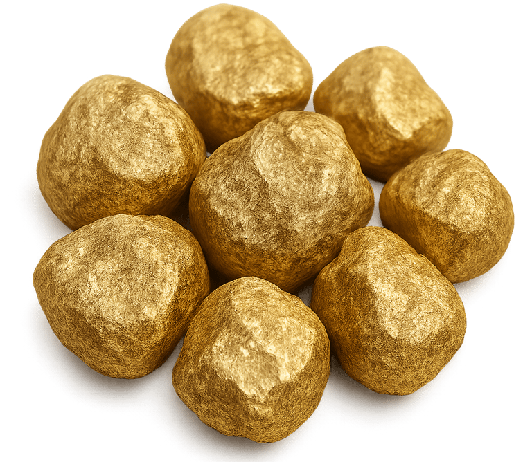 a bunch of gold foil balls on a table