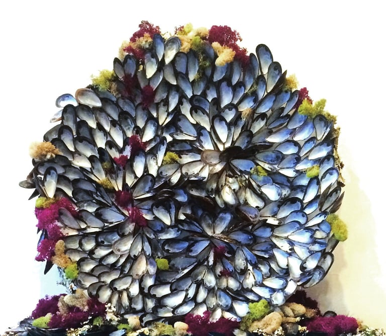 a mandala of mussels and flowers