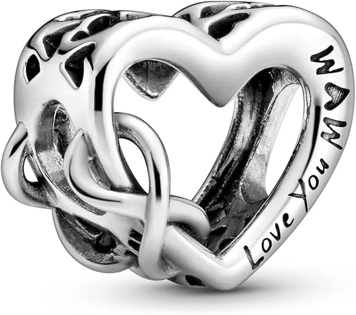 PANDORA Dijes con forma de corazón y símbolo de infinito con inscripción Love You Mum