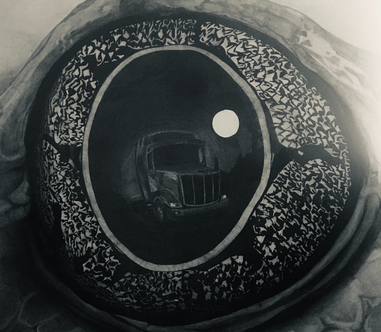 Oeil de grenouille avec reflet de camion