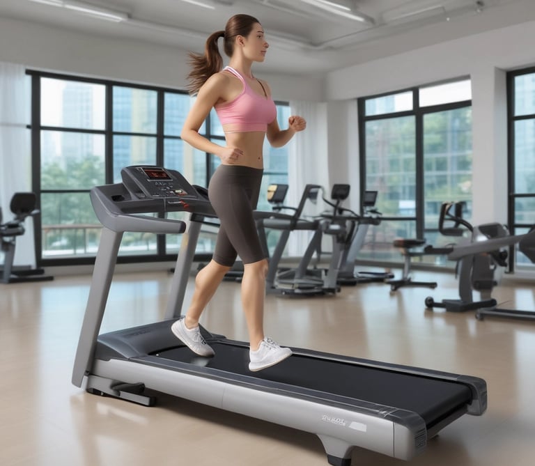 Photo of a variety of fitness equipment including dumbbells, yoga mats, and stationary bikes arranged in a bright, welcoming home gym.