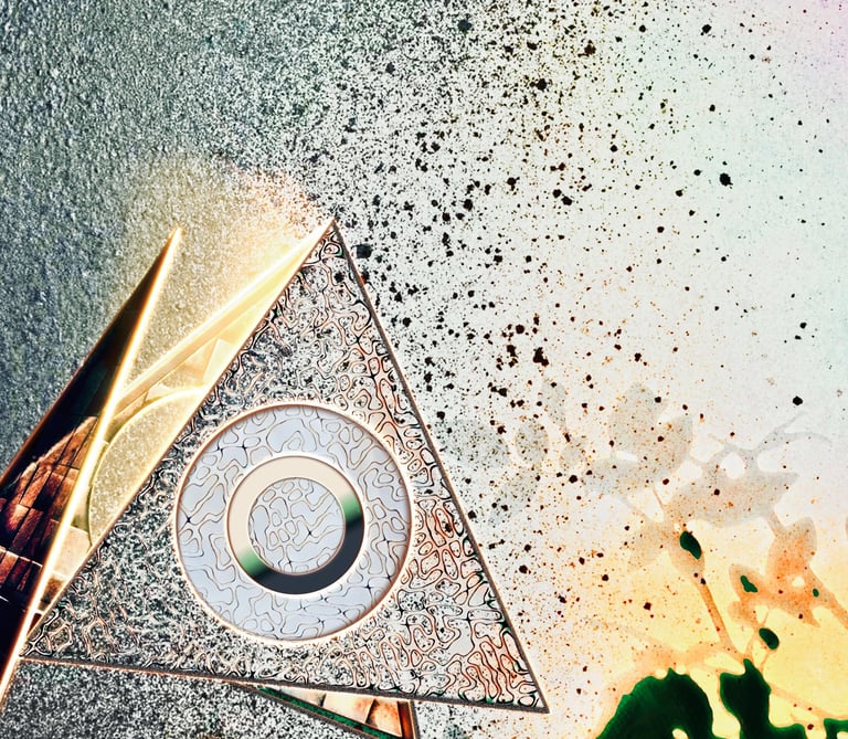 Artwork called hap-hap-happy by artist Fermionne. A triangle shaped golden lantern with new promise.