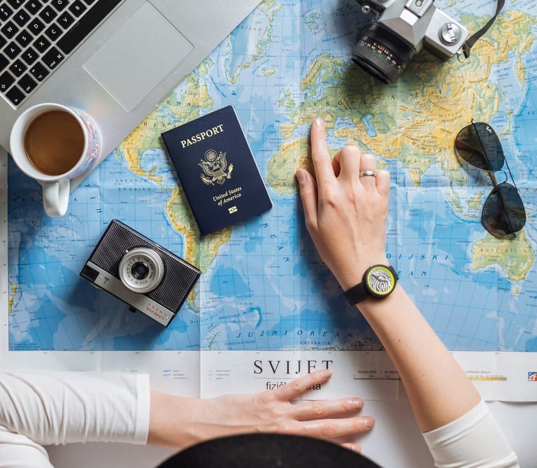 Woman studying a map to plan travel