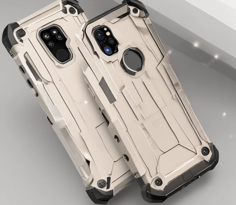 A rugged phone case with reinforced corners placed next to hiking gear.