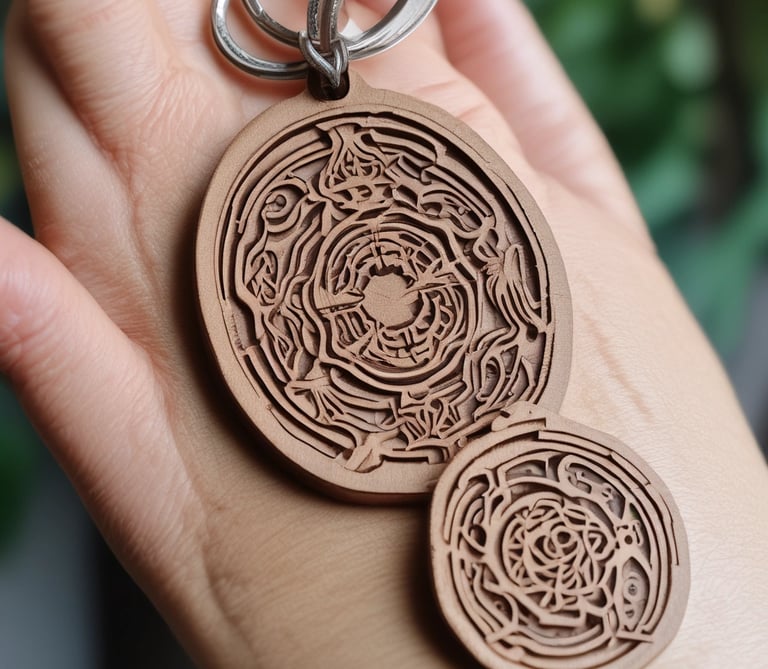 Custom engraved keychains displayed on a velvet cloth