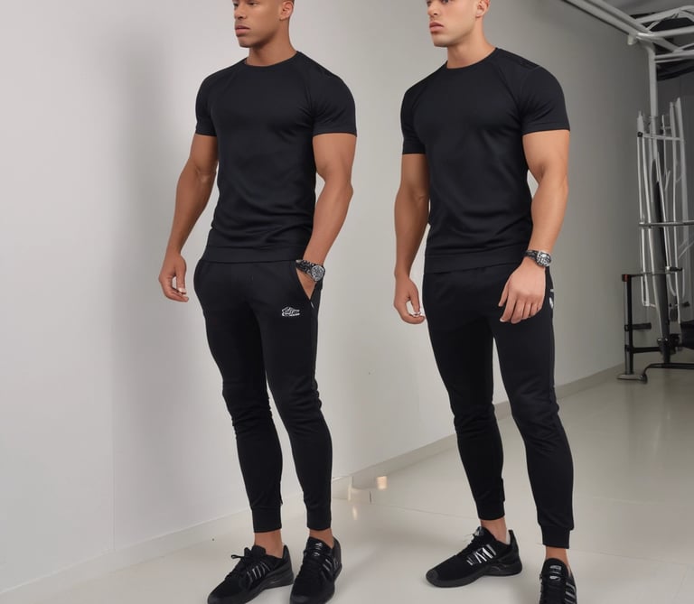 Men's matching tracksuit in deep charcoal with sleek, urban cut.