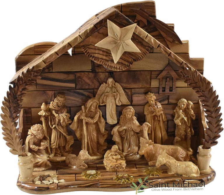 Bethlehem Wooden Nativity Set Made of Olive Wood in The Holy Land - Christmas Nativity for Home Déco