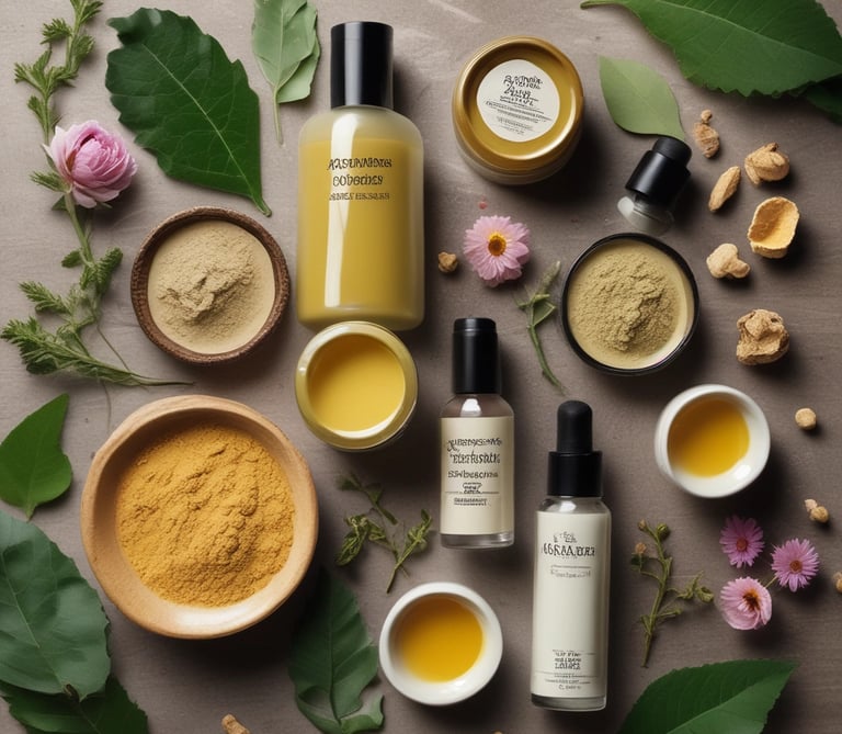 Close-up of fresh herbal ingredients used in natural cosmetics.