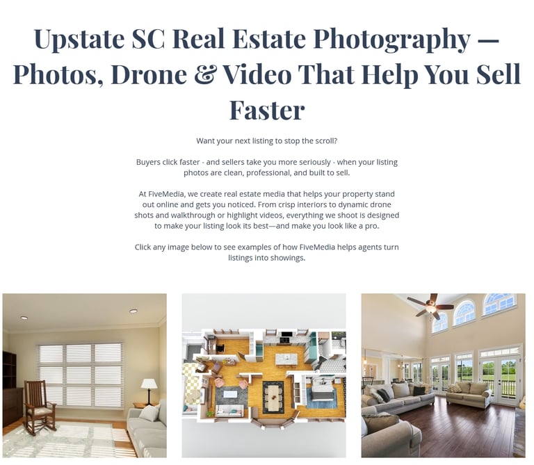 screenshot of five-media.com real estate photograph web page with photo im