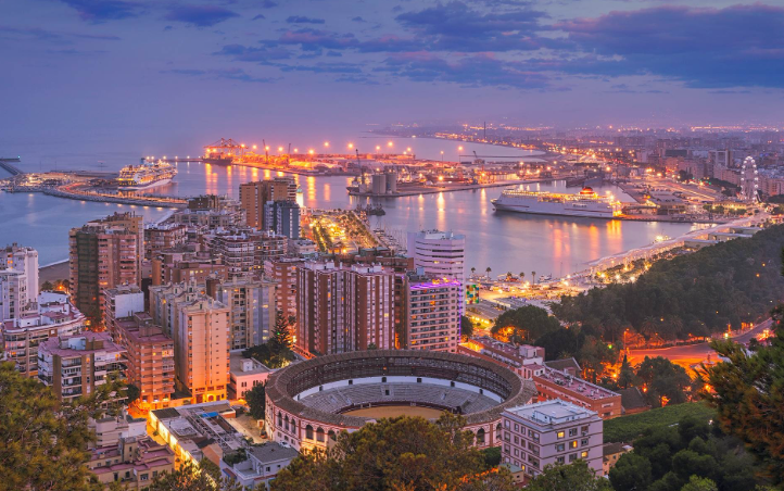 Malaga in the early evening with sun gone down