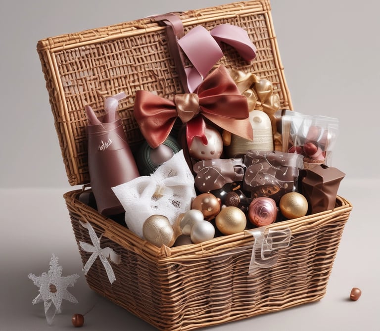 A cozy scene of a couple exchanging heartfelt gifts.