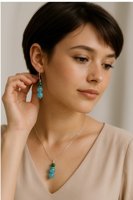Boucles d'oreilles en pierres naturelles: agate bleue et lapis lazuli