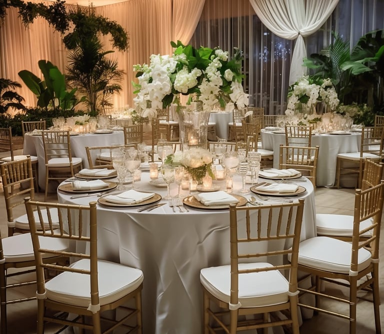 a table with a white table cloth and chairs for an event in ct